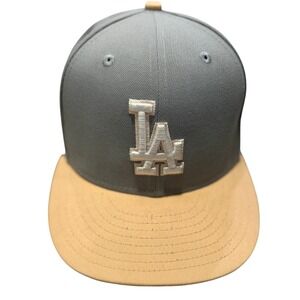 New Era 59FIFTY Los Angeles Dodgers Fitted Hat 7 1/8 Grey Tan Purple Underbrim